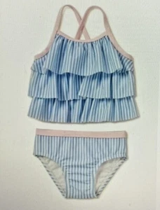 NEW| WONDER NATION |Toddler Girls 3-6M|Blue Stripe Pink 2pc Bikini Swimsuit NWT - Picture 1 of 11