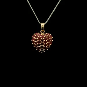 (MA4) Ciondolo cuore pietra rossa taglio tondo oro giallo 14 kt 3,5 grammi 7/8"x5/8" - Foto 1 di 4
