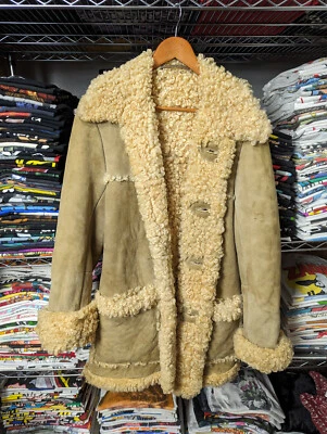 Vintage 70-80s Unbranded Tan Heavy Shearling Panel Pure Virgin Wool Pile Coat - Image 1 of 4
