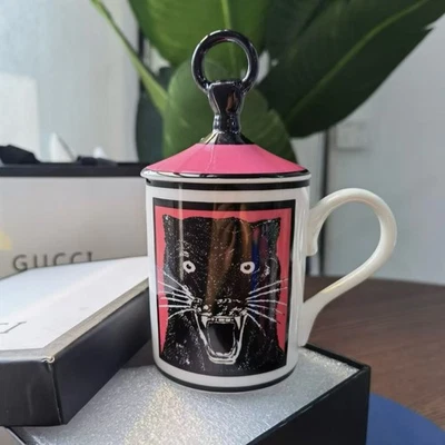 GUCCI Black Panther Porcelain Mug with Pink Lid – Box Included .Gift Set - image 1 of 4
