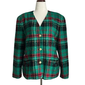Vintage Pendleton Plaid Wool Blazer Size 18 Green Red Christmas Tartan Made USA - Picture 1 of 11