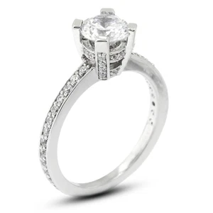 Anillo clásico de piedra lateral de oro blanco con diamantes naturales redondos certificados H VS2 1,08 quilates H - Imagen 1 de 14