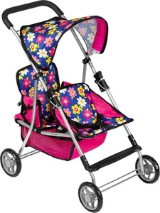 Twin Baby Doll Stroller - Pretend Play Baby Stroller for Dolls - Toy Stroller - Picture 1 of 7