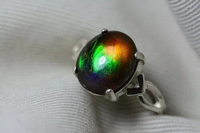 Ammolite Solitaire Ring Sterling Silver 12x10mm Natural Real Genuine R8 - Image 1 of 4