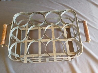 Portador de vino vintage resistente de doce botellas de metal galvanizado con 2 asas de madera Foto 1 de 3