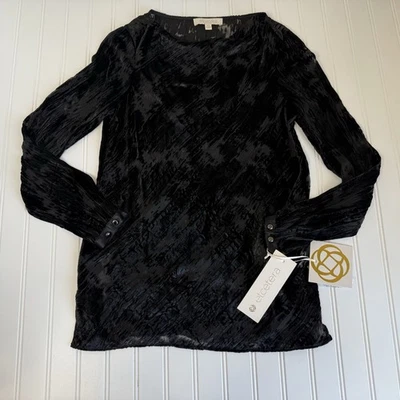 Etcetera 女式丝绸混纺黑色长袖 Desi 上衣衬衫 00 全新 1192 — 第 1/4 张图片