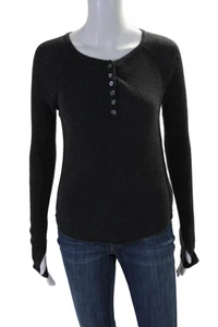 Feel the Piece Terre Jacobs Womens Rib Button Long Sleeve Basic Fit Top Gray Siz - Picture 1 of 17