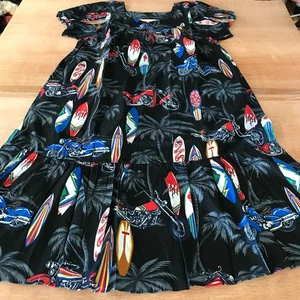 Ali'i Fashion Hawaiian Dress Women M Black Floral Motorcycle Pocket Short Sleeve - Picture 1 of 11
