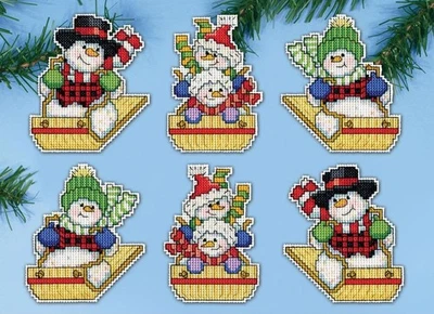DIY Design Works Sledding Snowmen Christmas Plastic Canvas Ornament Kit 6882 - Image 1 of 3