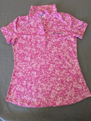 安德玛女式波多黎各开放粉色花卉设计 Polo 衫 XS 码 — 第 1/4 张图片