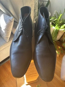 Botas con cordones al tobillo A.Testoni Chukka para hombre de cuero negras talla 8 italianas - Imagen 1 de 11