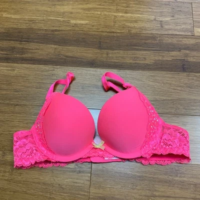 Sujetador Victoria's Secret Dream Angels Push Up Brillante Rosa Encaje Talla 34A Estrás Foto 1 de 4