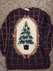 Special Vintage Talbots Ugly Christmas Cardigan Sweater Size Med Hand Knit ECU - Picture 1 of 4