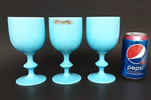 3er Set Portieux Vallerysthal Französisch Blau Opalglas 6,5" Wasserkelche Etikett - Bild 1 von 24