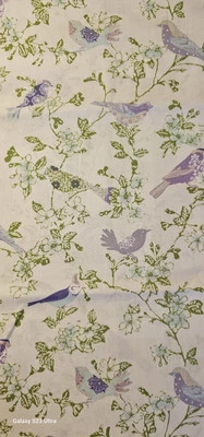 Fabric Sewing Quilting Crafting Birds Floral Blue Purple Green On White 29"x44" - Image 1 of 4