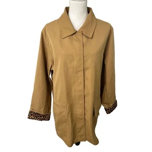 Dennis Basso Black Water Resistant Rain Utility Coat Size 1X Cheetah Print Lined - Picture 1 of 9