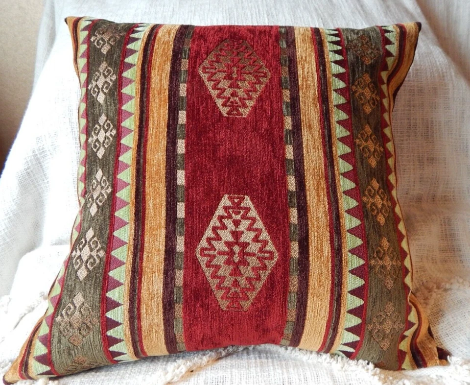 Red & Gold Plush Turkish Kilim Style Cushion Cover - New Handmade - Image 1 of 1