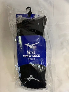 Mizuno Vital Crew Sock 3-Pack, Black, Large - Picture 1 of 1