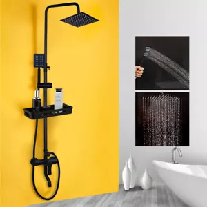 Juego de grifos de ducha de lluvia de 8" mezclador de ducha negro grifo estante de almacenamiento - Imagen 1 de 7