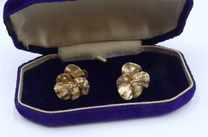 vintage marked 14k & small diamond pansy flower screw back earrings  - Picture 1 of 12
