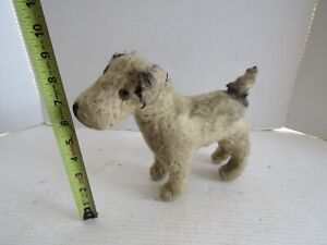 ANTIQUE VINTAGE STUFFED DOG PUPPY STITCHED NOSE SHORT TAIL NEEDS LOVE