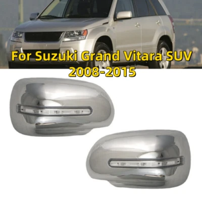 Cubiertas de espejo retrovisor de luz LED lateral cromadas para Suzuki Grand Vitara SUV 2008-2015 Foto 1 de 4