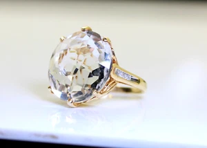 Gorgeous Ladies 14K Gold Large Crystal & Diamond Cocktail Ring, Size 5.5 - Picture 1 of 5
