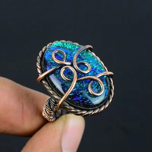 Australian Triplet Opal Gemstone Copper Wire Wrap Handmade Ring Jewelry For Her - Picture 1 of 5