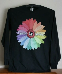 LOVE is LOVE- Rainbow colored flower-  Long Sleeve T-Shirt, Medium, Black - Picture 1 of 4