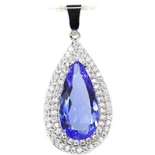 Elegant Drop Rich Blue Violet Tanzanite SheCrown Wedding Silver Pendant