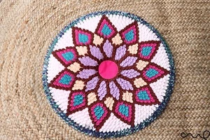 Colourful Round Rug Door Handmade Mat Circular None Braided Rug Retro 50cm 3 - Picture 1 of 3