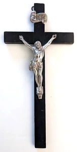 Vintage Brown Stained Wood Wall Crucifix Metal Jesus Figure INRI 8.5"*4.5" - Bild 1 von 9
