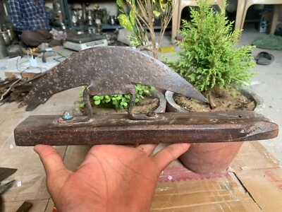 Ancient Hand Forged Iron Combat Battle Axe Blade Attached w/ Wooden Block - Image 1 of 4