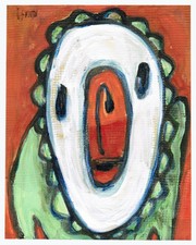 FACE PLATE abstract//folk/outsider? mixed media painting J.Swinton Canadian NR 