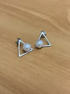 Pendientes de perlas vanguardistas hechos con perlas Mikimoto reutilizadas ❤️base de plata de ley - Imagen 1 de 5