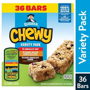 36 Count Quaker Chewy Granola Bars, 3 Flavor Variety Pack, 30.4 oz - Picture 1 of 11