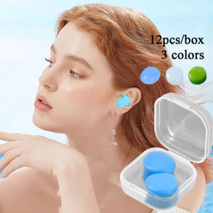 12Pcs Soft Silicone Sleep Swim Reusable Noise Cancelling Ear Plugs - Picture 1 of 20