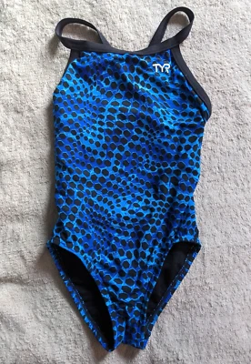TYR One Piece Swimsuit Girls 6/22 Blue Black - Image 1 of 3