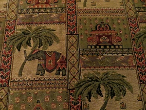 VINTAGE INDIAN STYLE TAPESTRY ROD POCKET DRAPERY ELEPHANTS TREES 47X88 - Picture 1 of 5