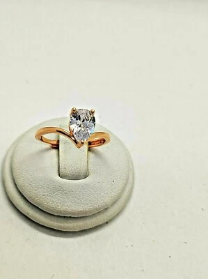 Anello Donna SOLITARIO in Argento 925 pietra CUORE zircone TIARA ORO ROSA - Immagine 1 di 4