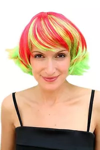 Perücke Damenperücke Karneval Cosplay kurz kess Disco Rot Gelb Gesträhnt - Bild 1 von 1