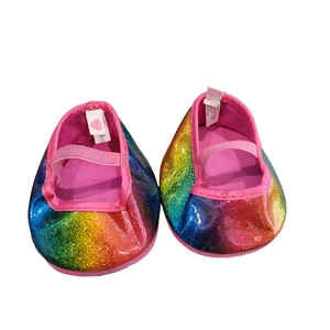 Build A Bear Workshop Pink Rainbow Glitter Shoes Flats BABW BAB - Picture 1 of 6