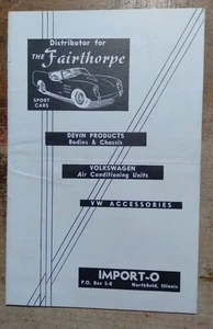 1959  Fairthorpe Sports Car Catalog Price List Import-O Northfield IL VW Parts - Picture 1 of 9