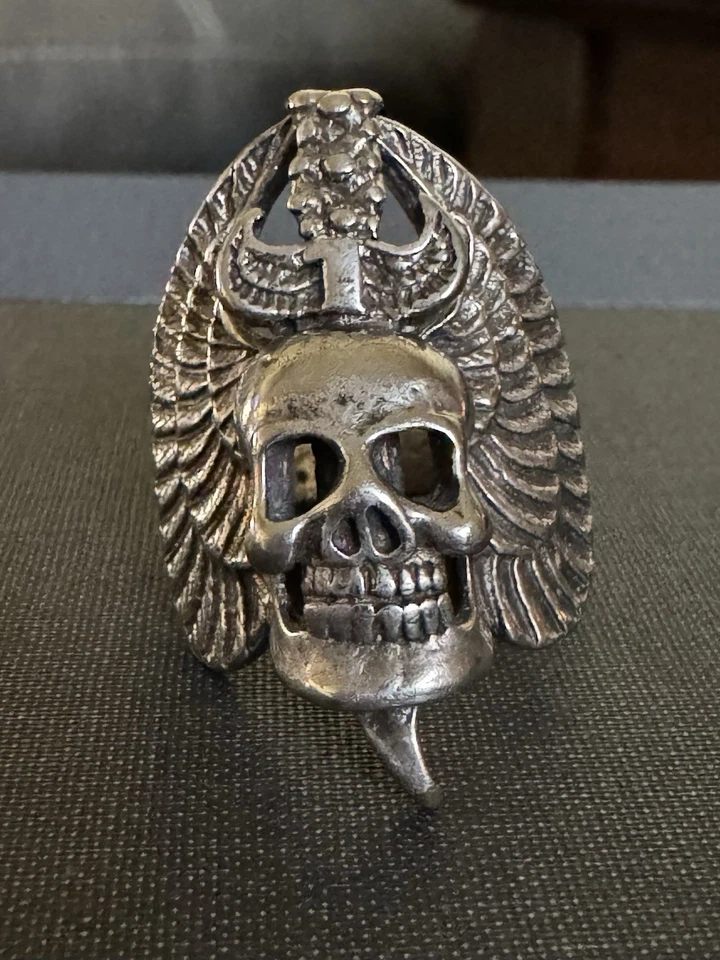 Vintage 1985 G&S Skull & Ankh Winged Ring-Gothic/Biker Ring  - Image 1 of 3