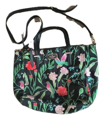 Kate Spade Wilson Road Satchel Crossbody Handbag Womens Black Hummingbird Floral - Изображение 1 из 4