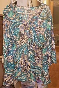 NWT Sheer  JM Collection "Isla Paradiso" Wild Paisley Patterned Tunic - Size 3X - Picture 1 of 6
