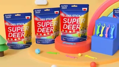 Palitos de fio dental infantis Super Deer - 100 peças design divertido animal desenho animado - Imagem 1 de 2