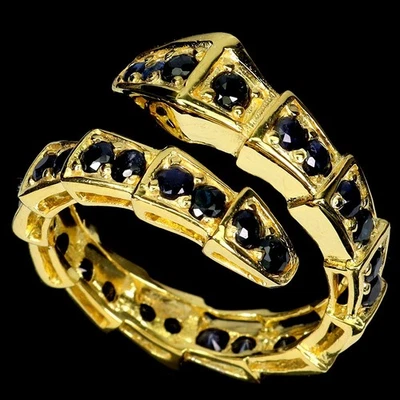 Anello in argento sterling 925 rotondo zaffiro nero gemma gioielli Cobra... - Immagine 1 di 4