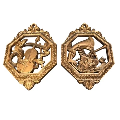 Conjunto de placas de parede vintage 1976 Homco ouro instrumentos Syroco decoração regência - Imagem 1 de 4