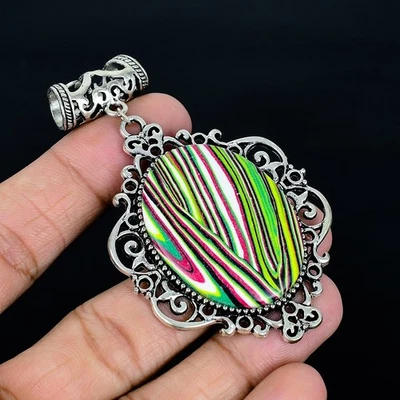 Colgante Hecho a Mano Arco Iris Calsilica 925 Chapado en Plata de 2.96" Foto 1 de 3